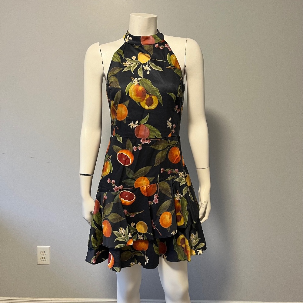 Forest Lily peach Fruit Print Halter Neck Dress, Size 4